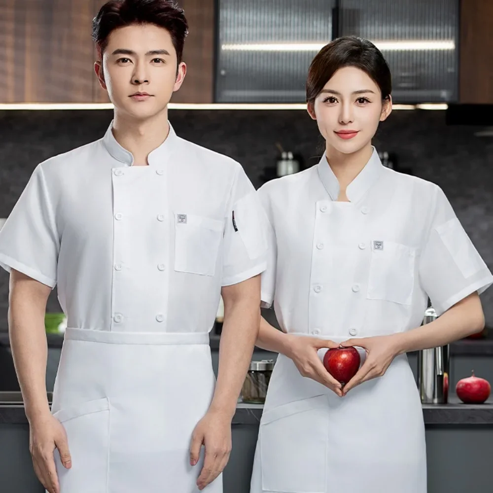 

Летняя кухонная одежда, тонкая дышащая и крутая одежда для шеф-повара, рабочая одежда с короткими рукавами для общественного питания, школы, детского сада, столовой