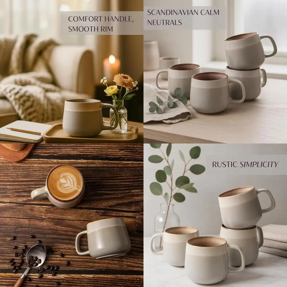 

Ceramic Coffee Mugs Set of 4, 12 oz Stoneware Coffee Cups with Comfortable Handle for Latte, Tea, Cappuccino, Cocoa -Microwave a