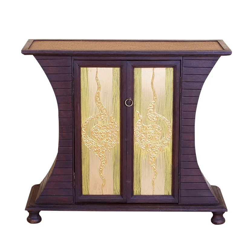 Thai decorative carved cabinet Thai Southeast Asian Zen restaurant sideboard entrance cabinet living room solid wood cabinet