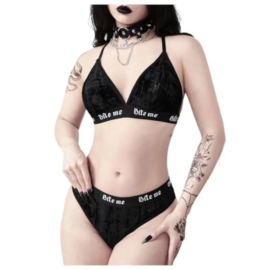 

COZYEASE Women's 2 Pcs Lingerie Sets Goth Velvet Floral Wireless Bra and Panty Underwear Set