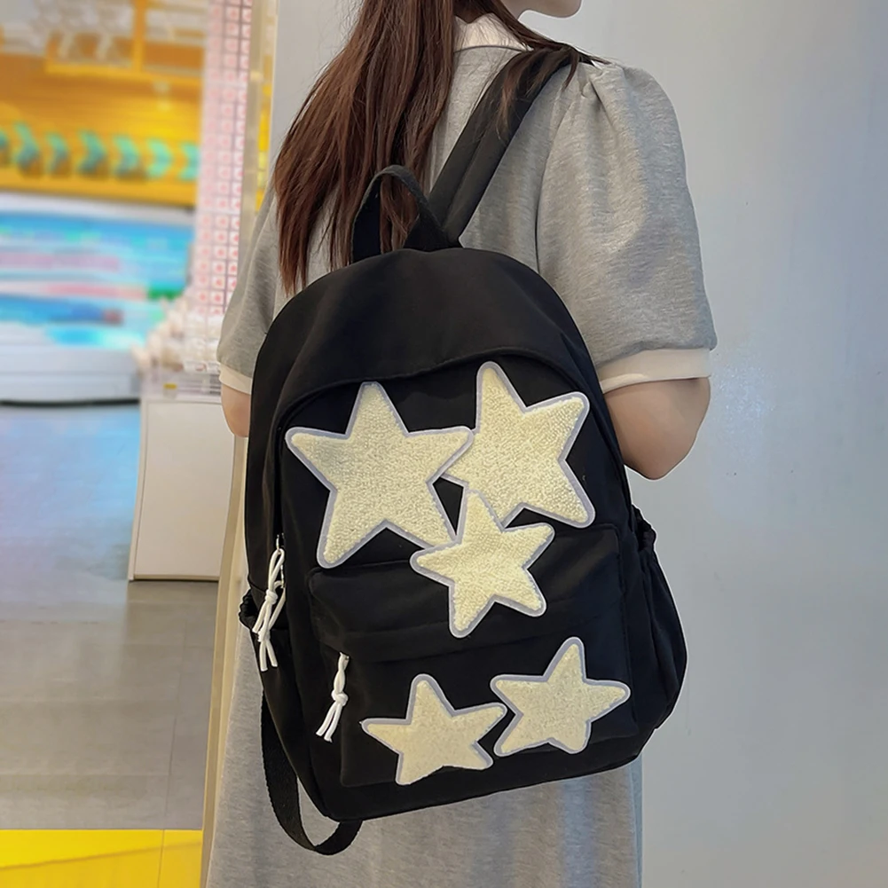 Women\'s Star Embroidered Schoolbag INS College Fashion Bookbag Large Capacity Travel Backpacks Students Cute Knapsack Laptop Bag