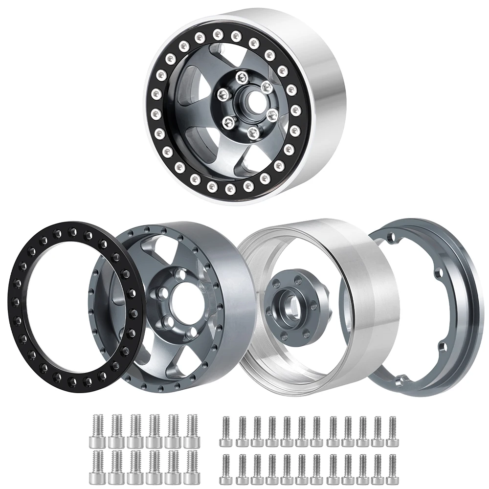 YEAHRUN Aluminum Alloy 1.9 Inch Beadlock Wheels 6 Spokes Rim for TRX4 Axial SCX10 90046 1/10 RC Crawler Car