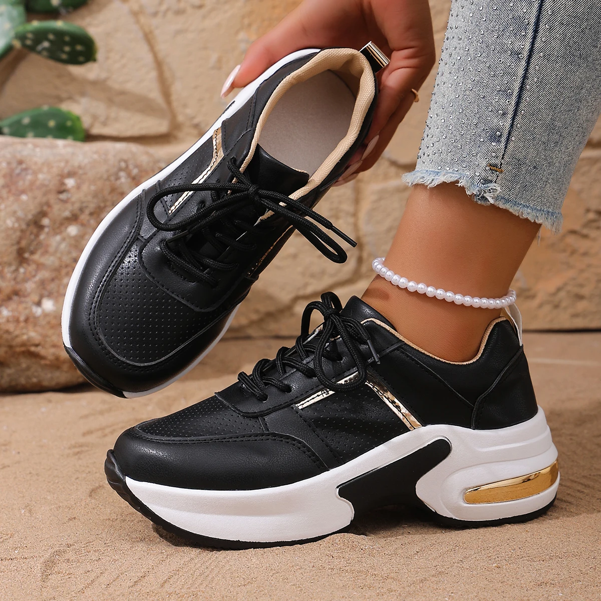 

Женские повседневные кроссовки на платформе, осень 2023, новая спортивная обувь на толстой подошве со шнуровкой, женская модная нескользящая вулканизированная обувь на плоской подошве