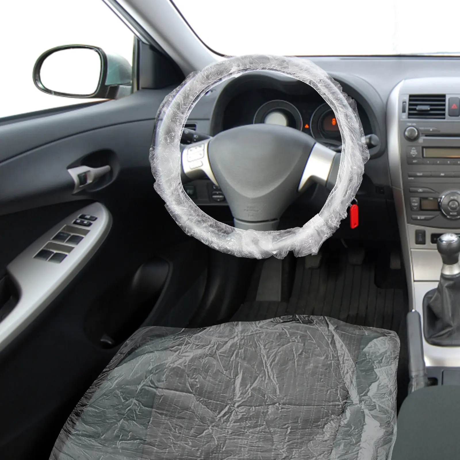 

1Set Plastic Seat Covers Disposable Car Seat Cover Steering Wheel Protector Heavy Duty Automotive Interior Covers for Auto Car