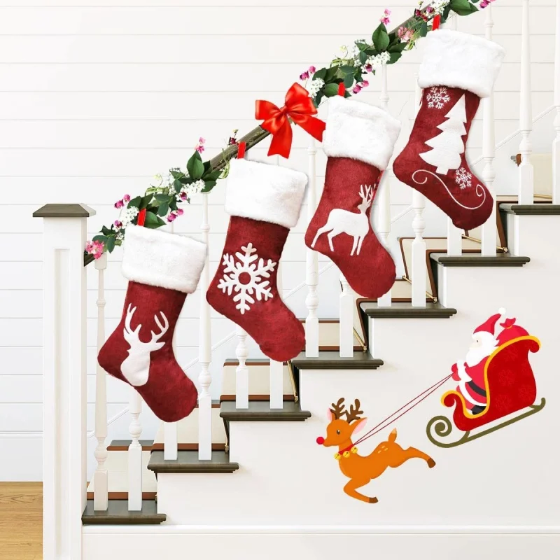 

Red Santa Stocking Elk Snowflake Gift Bags Christmas Embroidery Socks Xmas Pendant Merry Christmas Decor for Home 2025 Noel Fav
