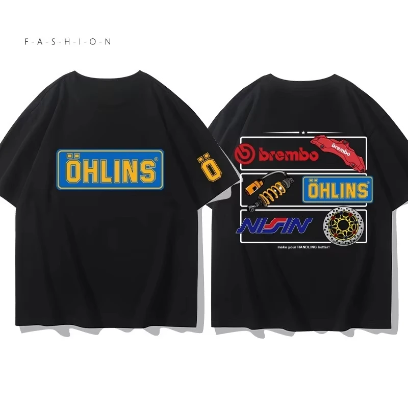 

2025 New Motorcycle Ohlins Suspension Print T-shirt Sport Breathable Comfortable Streetwear Men Women Casual Fashion Tops Tees