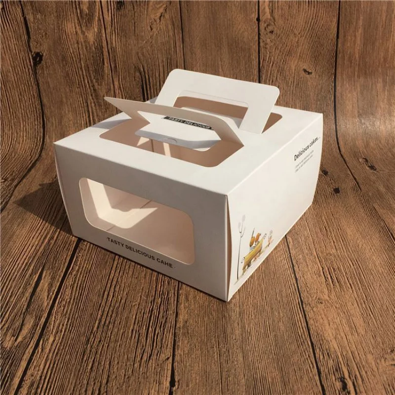 Caja de embalaje desechable para llevar pasteles con asa, producto personalizado, respetuoso con el medio ambiente, con logotipo impreso, 4/6/8/10/12 pulgadas