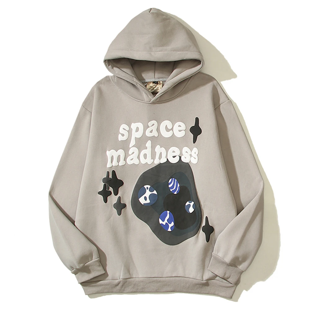 

Foam Printed Space Madness Fleece Hoodies Men Autumn Pullover Streetwear Men's Hoodie Grey