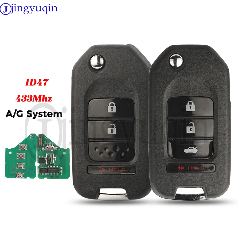 

jingyuqin A/G System 433Mhz ID47 Chip Remote Car Key Fob For Honda GREIZ Civic City XRV Vezel Full 3/4 Buttons With Blade