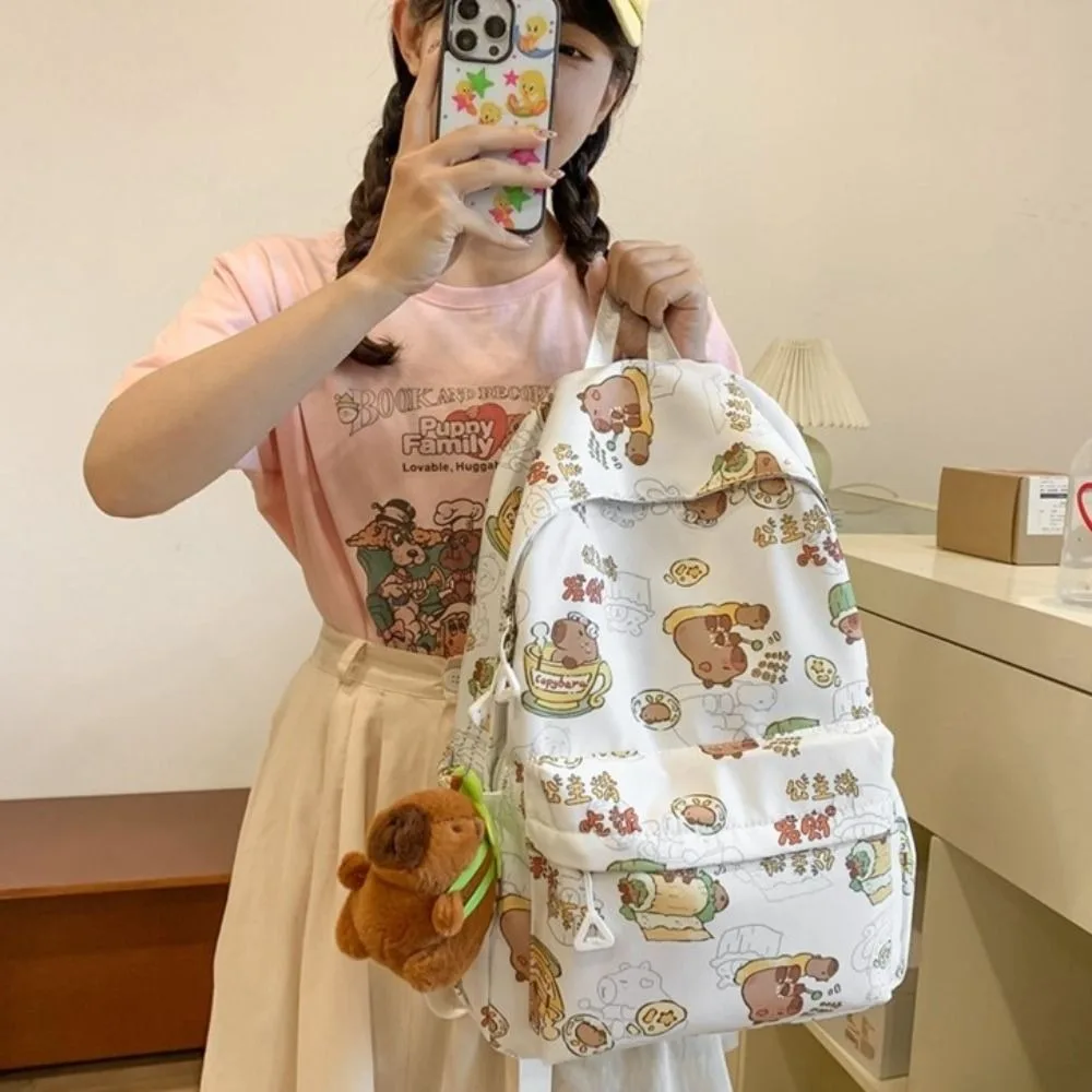 Sac d'école Capybara de grande capacité avec pendentif, sac à dos animal de dessin animé, sac initié, style coréen, mignon