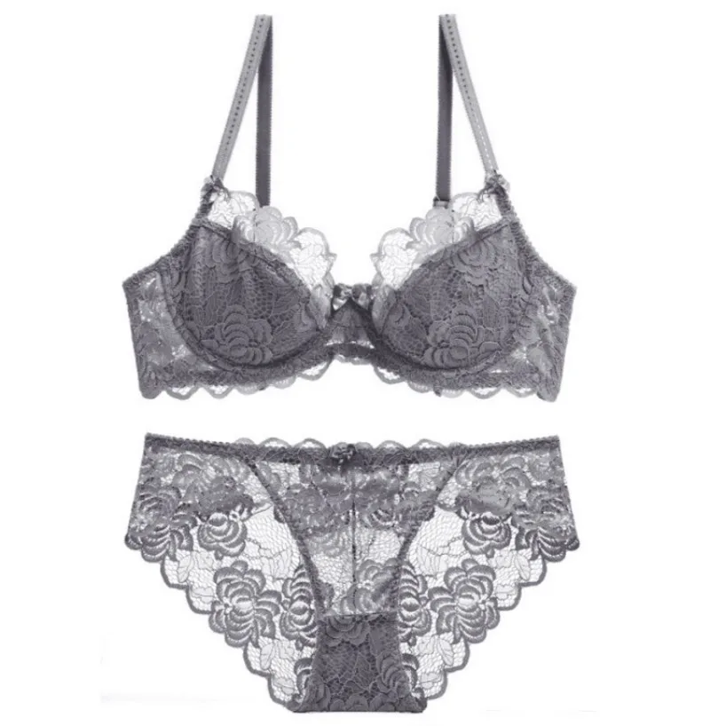 Sexy Lace Lingerie Set for Women\'s Sweet Lace Hollow Out Underwear Thin Cotton Bra Tops Soft Breathable Gathering Bra Everyday