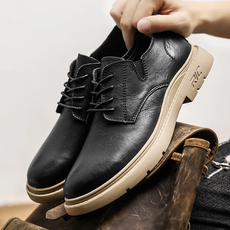 

Branded Men's Casual Leather Sneakers, Platform Shoes, Breathable, Business Shoes, Oxfords, Lace-up Shoes, Sizes 38-45