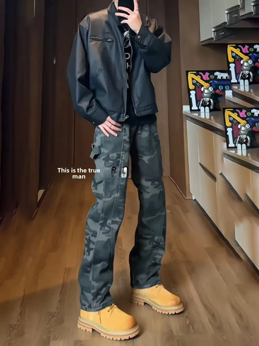 

American Sle Workwear Jeans Men's Autumn Winter Fce Lined Straight Leg Boots Matching Pants Casual Leisure Faion