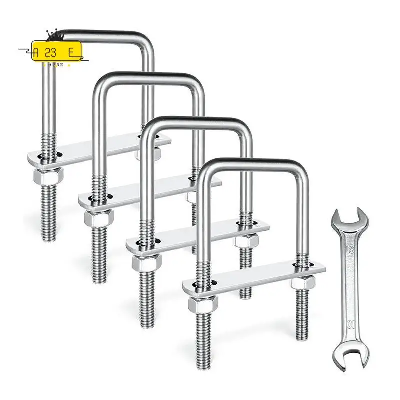 A23E-4 Set M8 Square U-Bolts,U-Bolts 2 Inch Wide,304 Stainless Steel Square U-Bolts,With Nuts,Bolt Plate And Washers