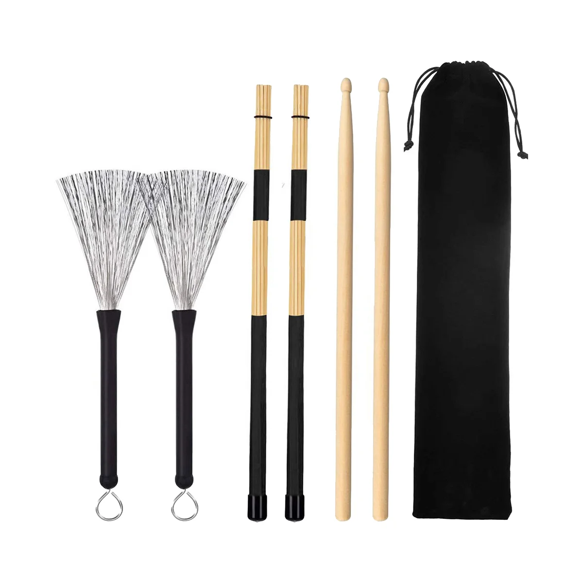 6 Pieces Jazz Drumsticks Set 5A Drumsticks Retractable Drum Wire Brushes Sticks for Kids,Adults,Rock Band