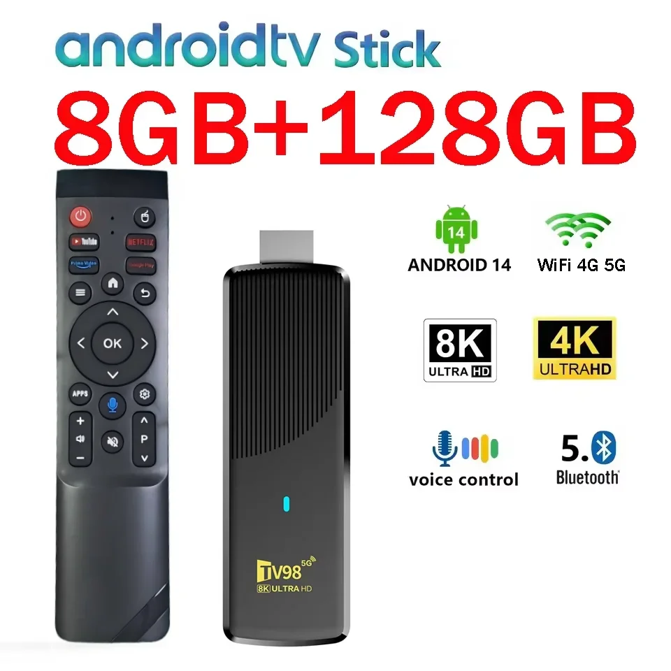 TV98 ATV X9 TV Stick 8GB 128GB Android 14,0 Allwinner H313 Quad Core Wifi 4G 5G BT5.0 Asistente de voz HD 4K 8K iptv