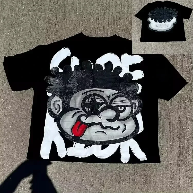 Vintage Big Face Graphic Print Cotton T-Shirt Men Y2K Summer Short Sleeves Vintage Oversize Tshirt Streetwear Women Top Tees