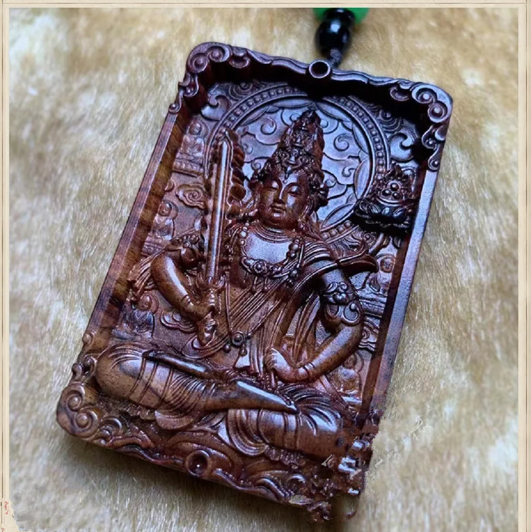 Huanghua-Pear Wooden Life Buddha Pendant, Great Sun Tathagata, Manjusri Benevolence, Great Power Bodhisattva