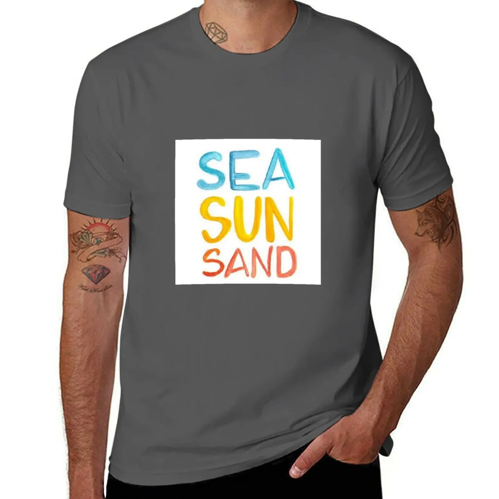 

Sea sun sand T-Shirt man t shirt designer cotton t shirts high quality t shirts for man graphic funny T-Shirt