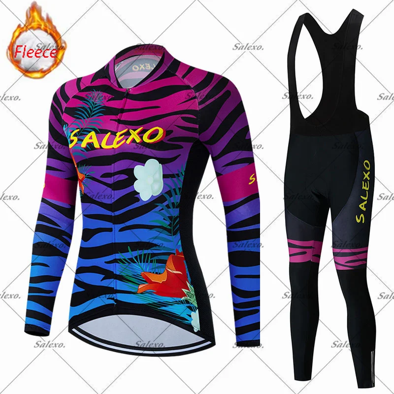 

New Women Cycling Jersey Set Pro Team Uniform Cycle Road Bike Winter Thermal Fleece Long Sleeves Clothing Sportswear Mtb Clothes