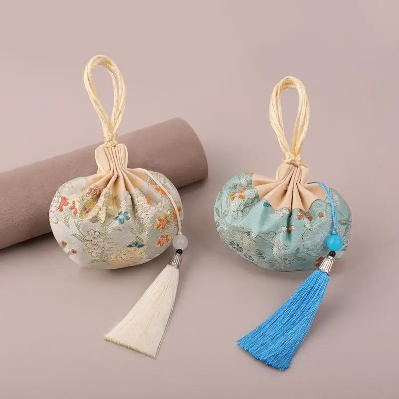 Chinesischer Stoffbeutel mit Kordelzug zur Aufbewahrung von Schmuck, mehrfarbig, mit Quasten und Blumenmuster, leerer Beutel, Organizer, Halter – Detail 6