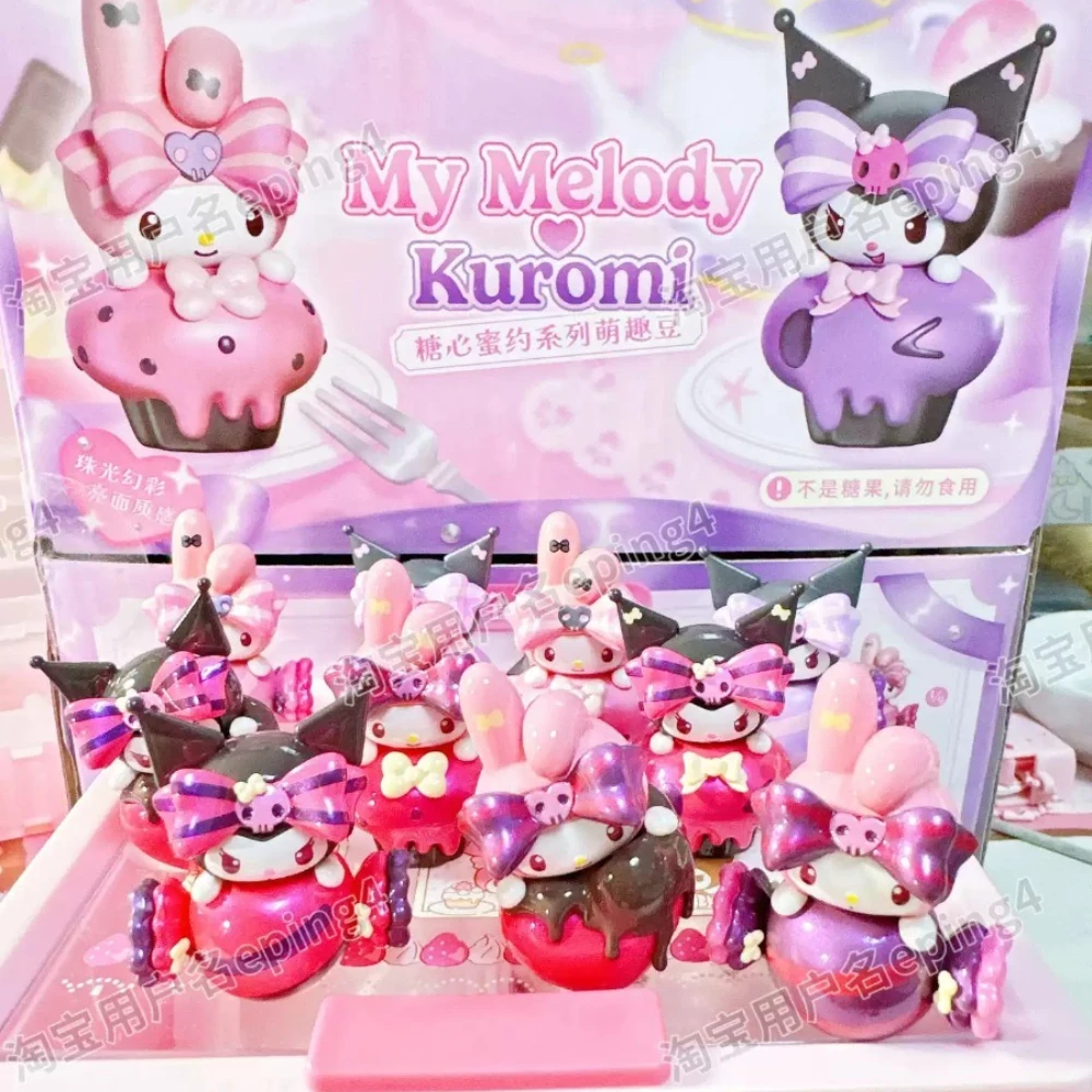 

Sanrio My Melody Kuromi Sugar Heart Date Series Cute Beans Blind Box Figurines Kawaii mini Anime Figurine Toy Kids Surprise Gift