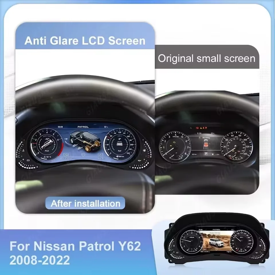 12.3 inch LCD Digital Dashboard For Nissan Patrol Y61 Y62 Infiniti QX80 QX56 2010-2021 Plug & Play Multi-Language Linux Display