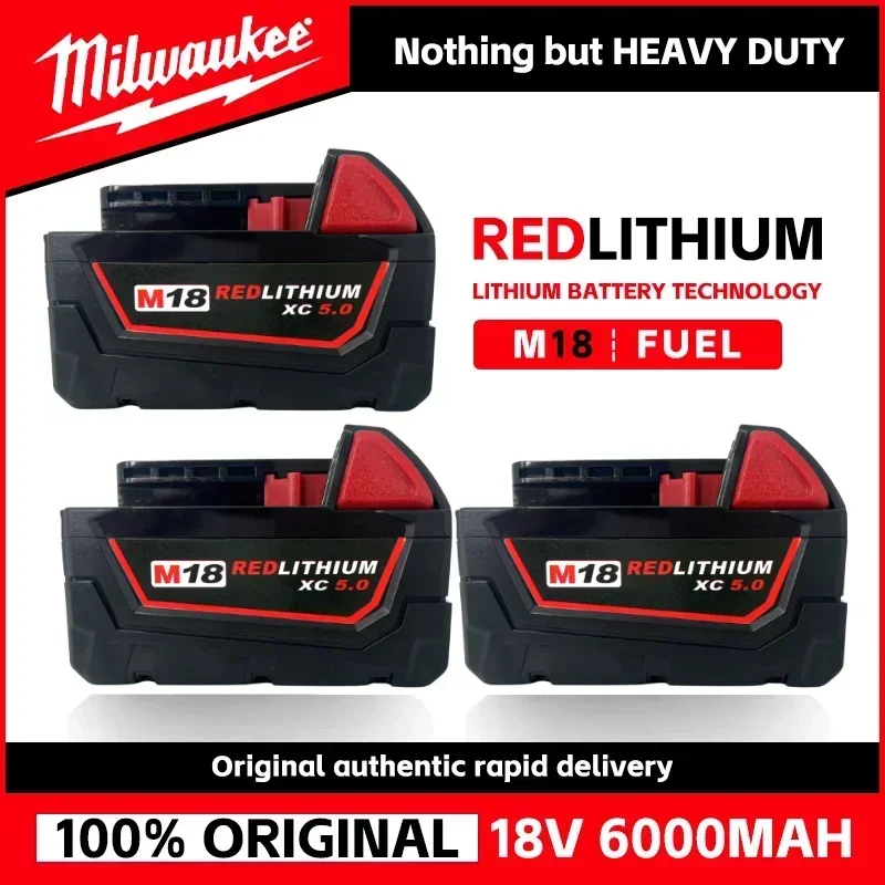 

100%Original For Milwaukee M18 Power Tool Battery, Charger, BR, XC, 18V, 5000mAh 6000mAh M18B5, 48-11-1860.5AH-6AH