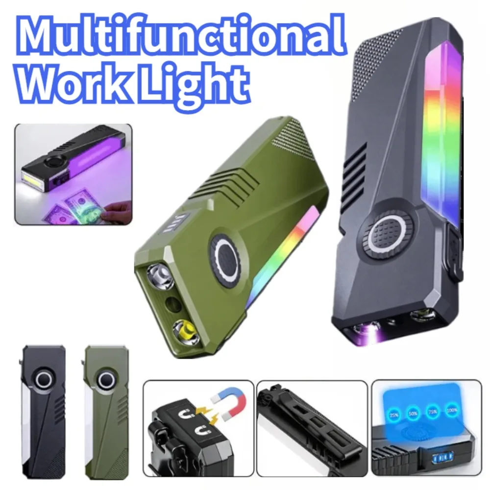 Magnetic Pen‑Clip EDC Mini Flashlight Type‑C Fast Charging Torch RGB Colorful Side Light UV Light Portable Outdoor Handheld Lamp