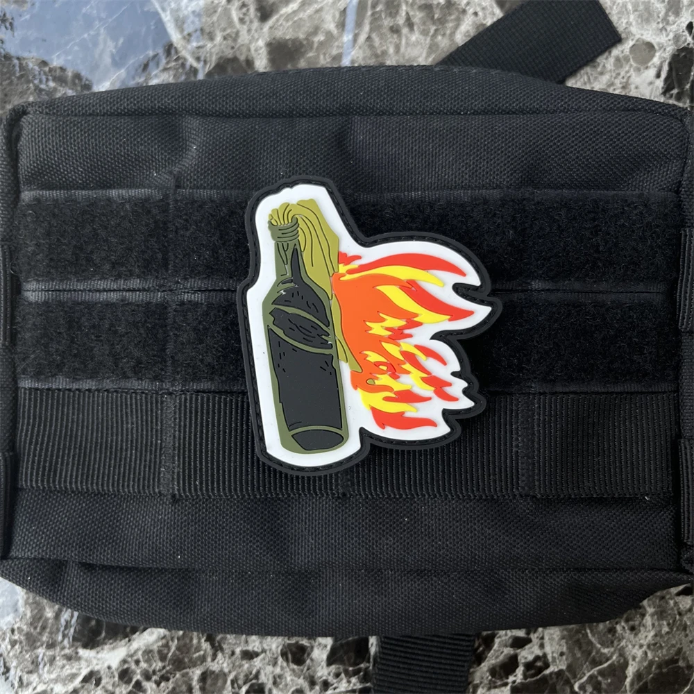 Molotov Cocktail Fun PVC Morale Badge Patches Tactical Armband Backpack Military ARMY Hook and Loop Sticker