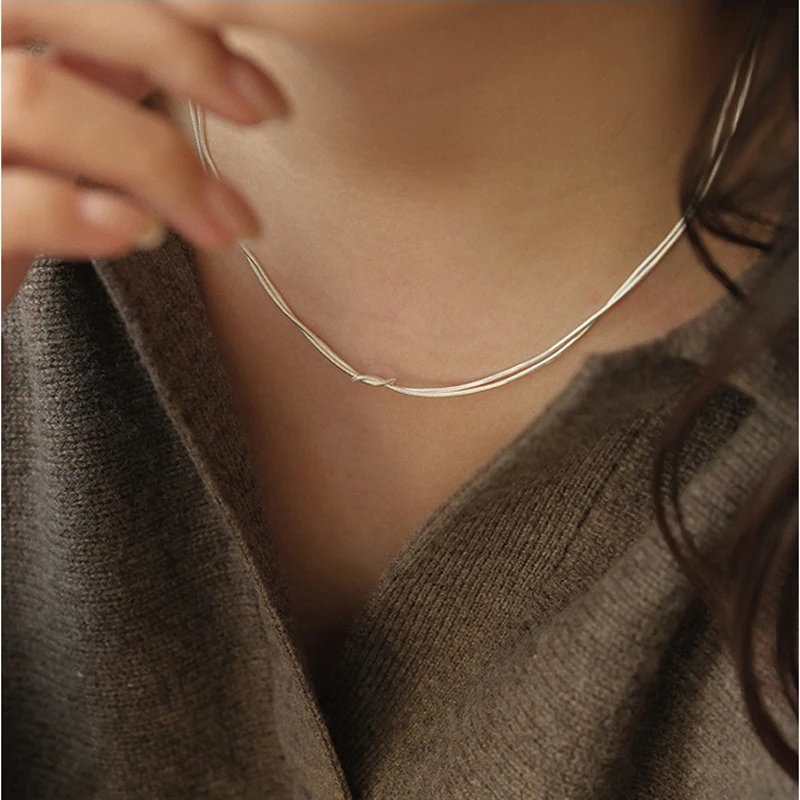 925 Sterling Silver Snake Bone Chain Fashion Simple Double-Layer Choker Necklace For Women Trendy Wedding Jewelry Accessories
