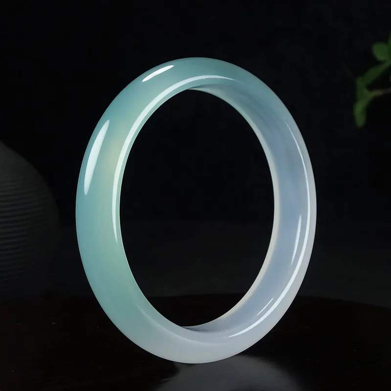 Natural Chalcedony Bracelet Women Jade Color Half Green Ice Seed Agate Bangle