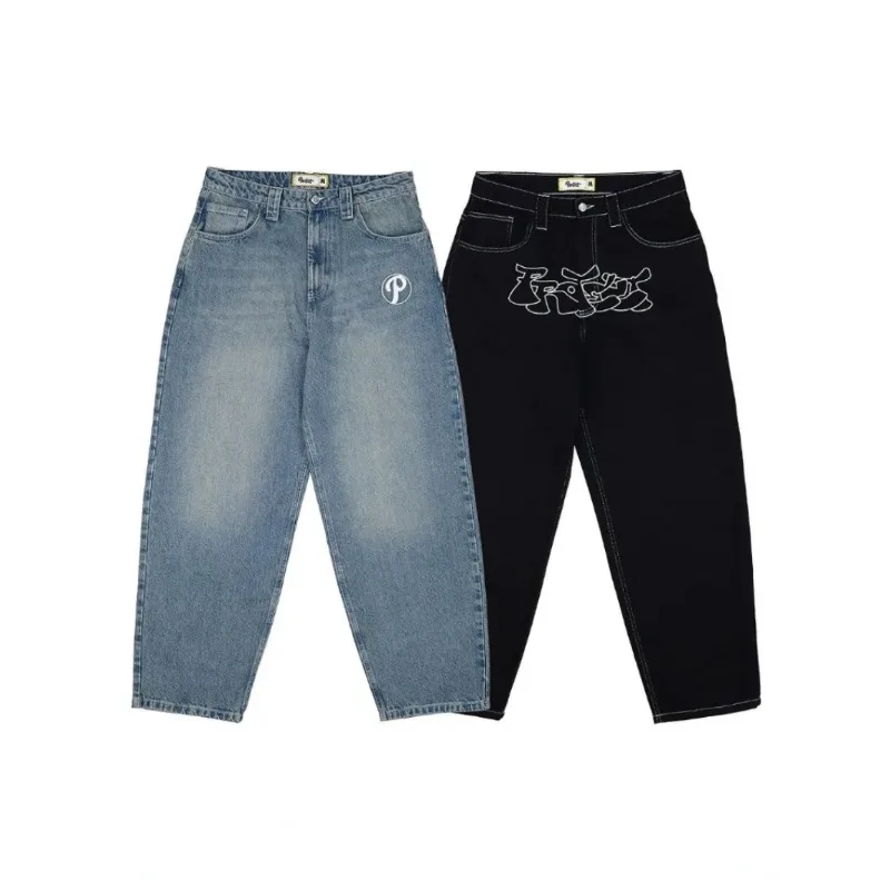 Y2k Männer Retro Harajuku Kleidung 2023 Neue Baggy Casual Breite Bein Jeans Hip Hop Print Jeans Trend Mode Schwarz Hohe taille Jean