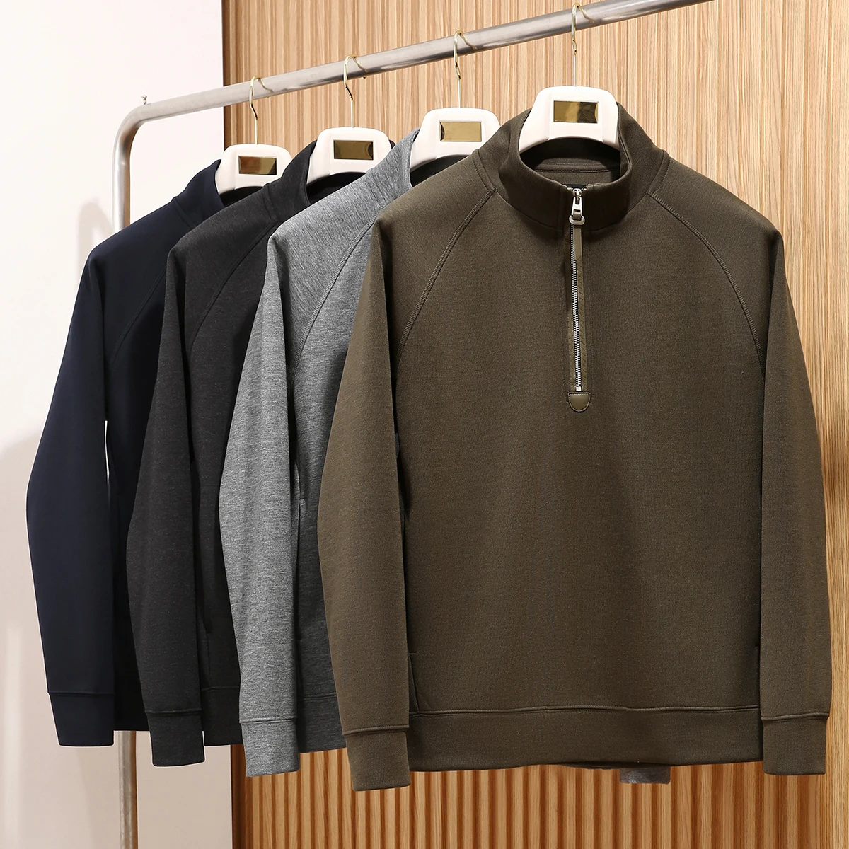 

Мужская роскошная толстовка с воротником-стойкой на молнии, из смесовой шерсти, осенняя новинка, комфортная, теплая, модная, с капюшоном