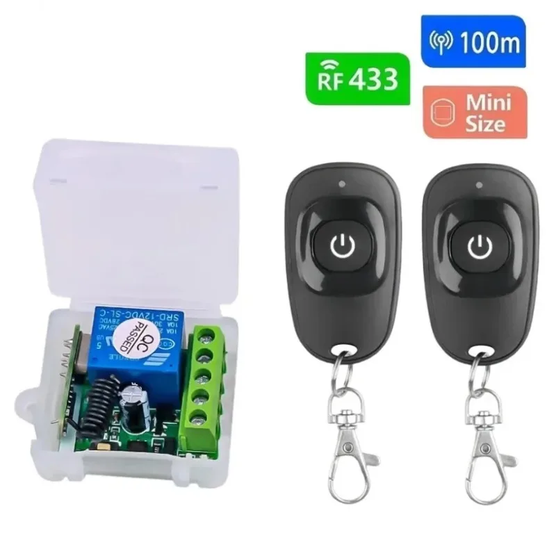 433MHz Wireless Remote Control Switch 1 Channel RF Relay Receiver Module 100M Range Mini for Home Light Garage Door Lamp