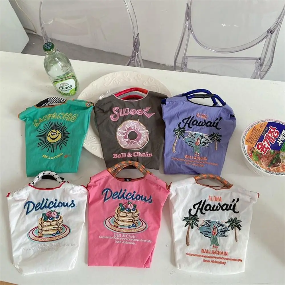 Japanese Ball Chain Embroidery Canvas Bag Kawaii Shopping Bag Printed Nylon Storage Bag Makeup Bag Mini Handbag Travel