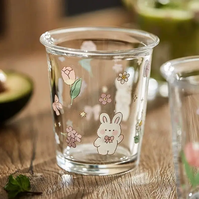 Cute Rabbit Flip Bow Glass Cup, High-value Cold Brew Coffee Cups, Portable Milk Juice Wine Glasses,Wine Utensils  Whiskey Glass