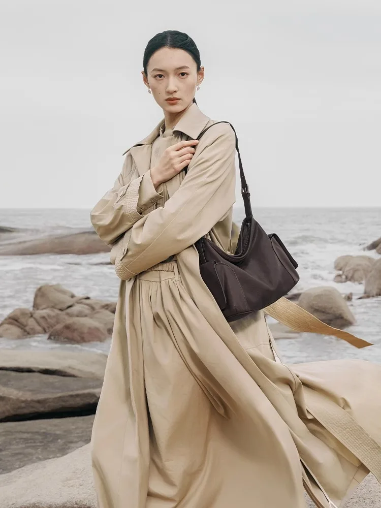 Simple Large-Capacity Genuine Leather Bag Vegetable-Tanned Lambskin Senior Sense Fashion Shoulder Bag Women's Commuter Bag