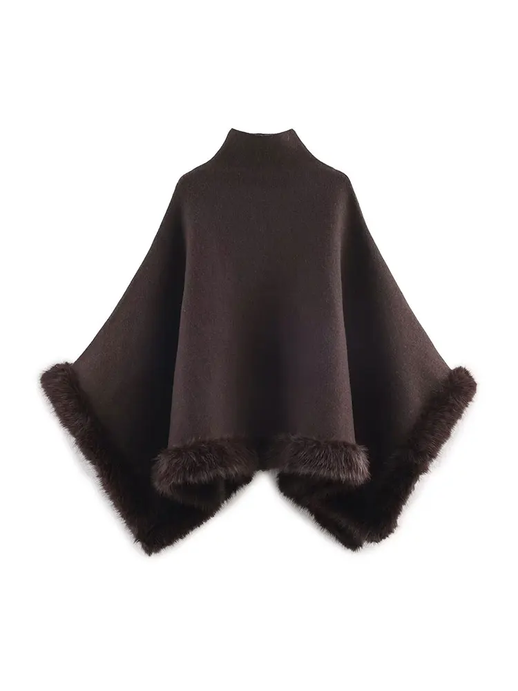 NLZGMSJ Autumn Women Fur Splice Cape Jacket New Fashion Loose Leisure Poncho Coat Elegant Hight Street Women Cloak ﻿Y2K