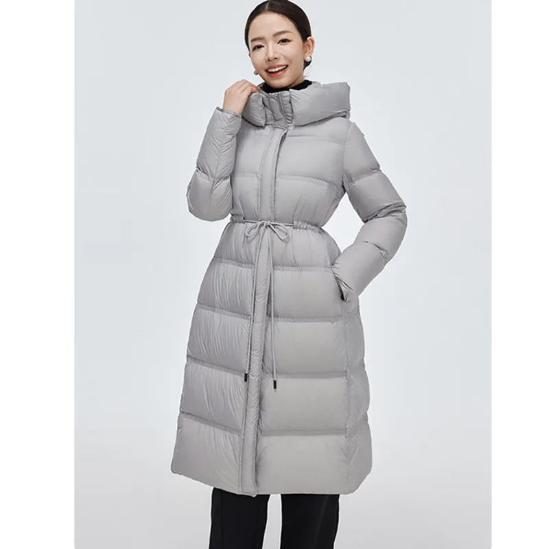 2024 Winter New 95 White Goose Down Jacket Women's Hooded Coat Fashion Temperament Slim Female Warm Thicken Long Parkas Overcoat