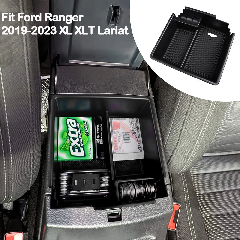 

Center Console Organizer for Ford Ranger 2019-2023 XL XLT Lariat Accessories, Insert Coin Holder Secondary Storage Box Armrest