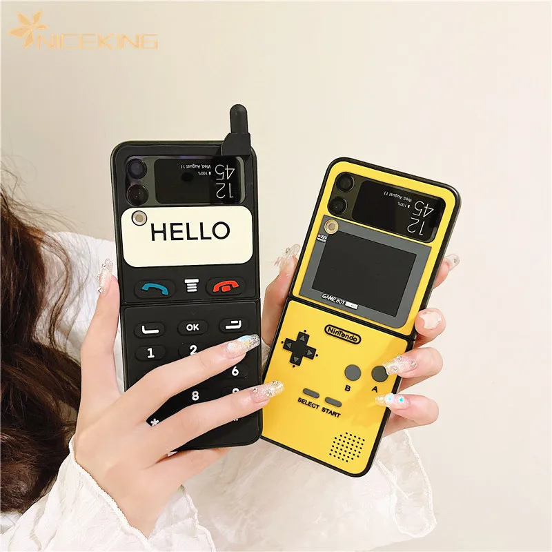 Phone Cases For Samsung Galaxy Z Flip 5 4 3 5G 3D Antenna Game Boy Luxury Hard Plastic Frame Silicone Cover For Samsung Z Flip3