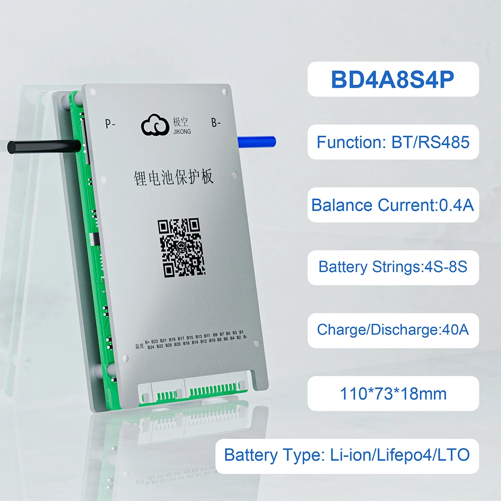 JIKONG BMS Active Balance Current 0.4A Li-Ion Lto Lifepo4 18650 Battery 4S 5S 6S 7S 8S 12V 24V 36V 48V 72V 10A 20A 30A 40A