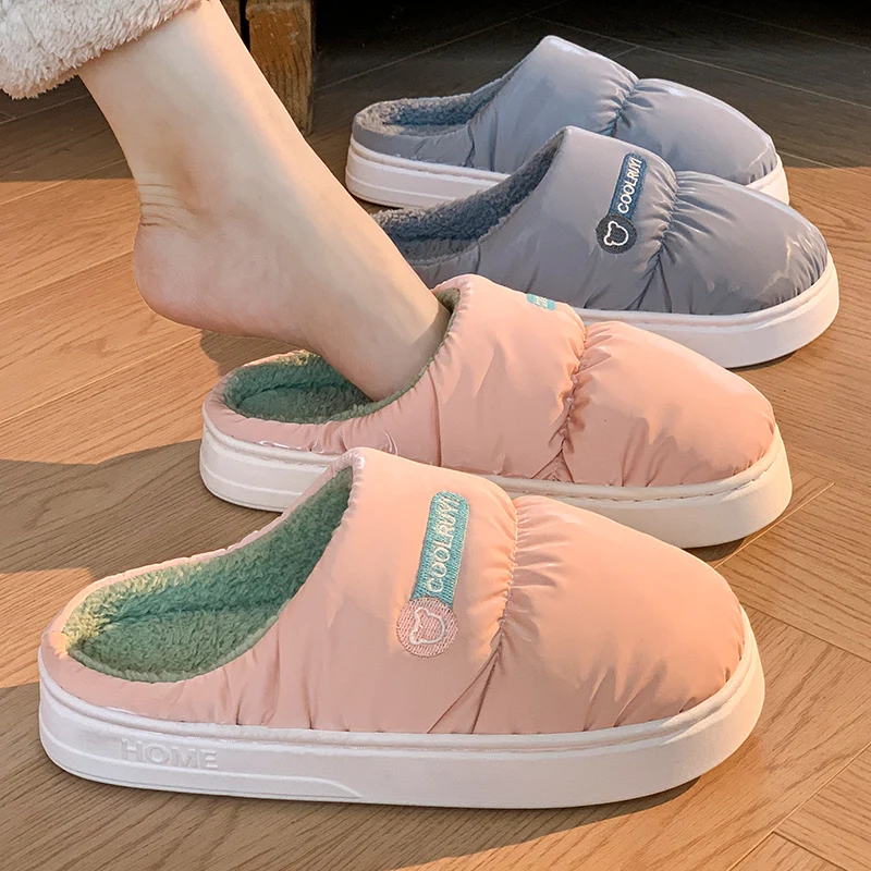 Winter Couple Waterproof Non-slip Concise Slides Ladies' Cover Warm Soft Plush Slippers Women Men Home Casual Cotton Shoes