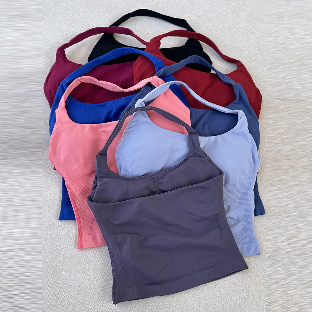 DFyoga Impact Women's Square Neck Halter Yoga Top Fitness Tank Seamless Padded Sports Bra Built-in Fitted Gym Clothes Every Wear