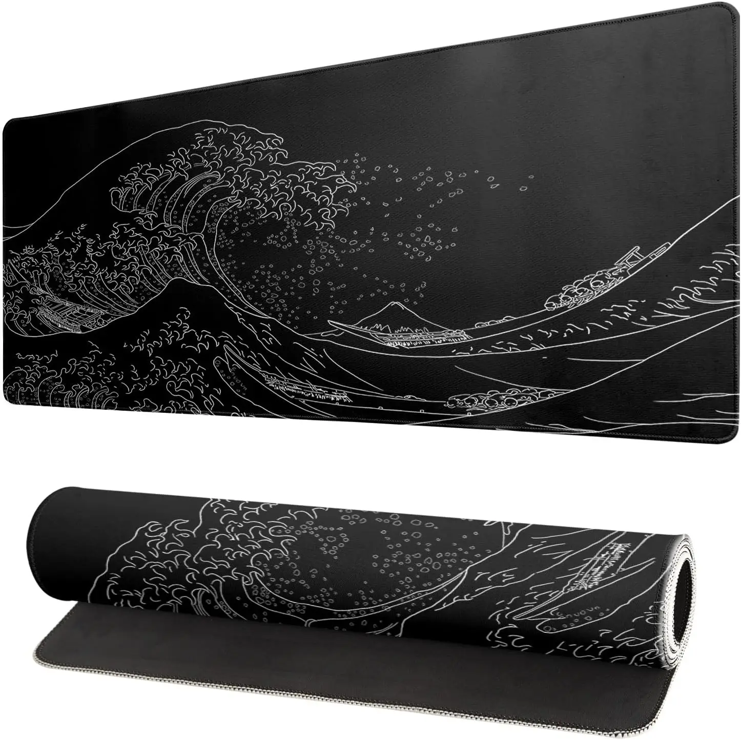 

Japanese Sea Wave Large Mouse Pad, Anime Black Gaming, Extended Mat Desk Pad, 3mm Thick Long Non-Slip Rubber Base Mice Pad
