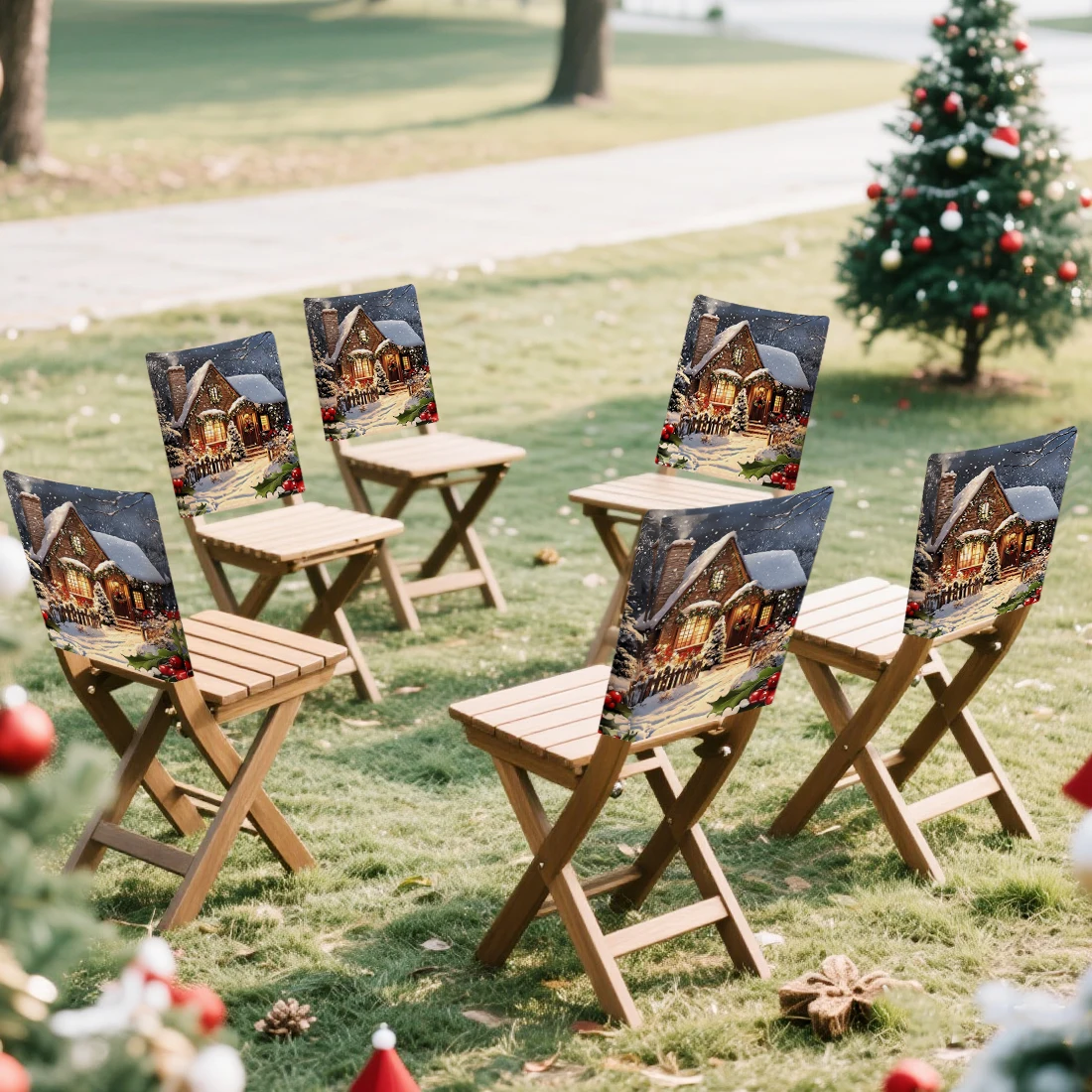 Christmas Cottage Covers Chair Cover Slipcovers Set of 2/4/6 100% Polyester Dining Room Office Banquet Chair Protective Cover
