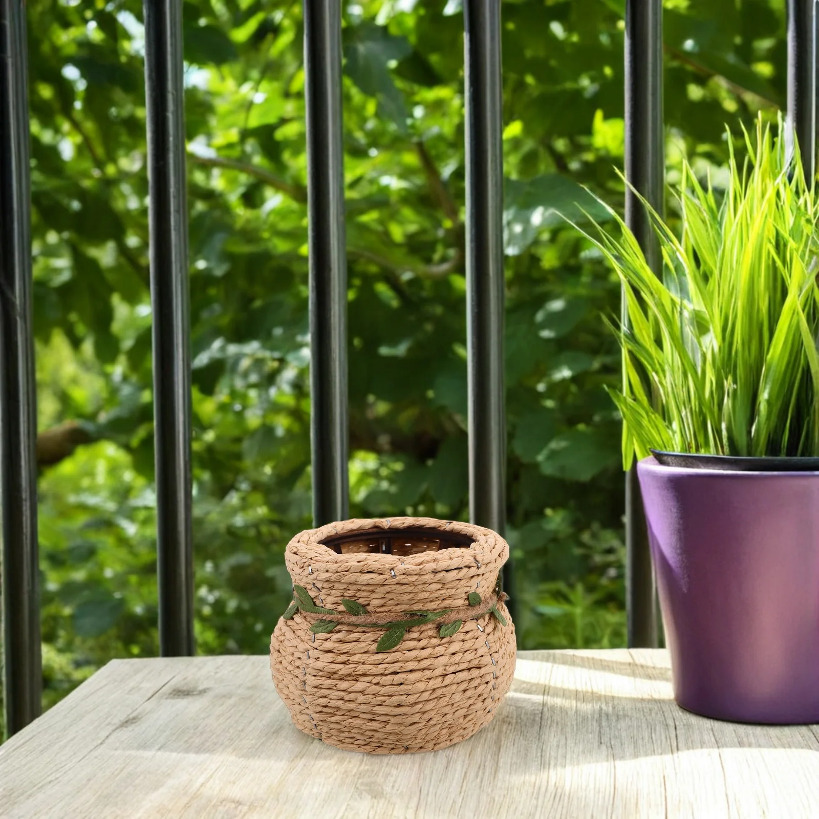 الشمال نمط المنسوجة يدويا سلة للزهور منظم سطح المكتب الفني المنسوجة سلة الزهور تخزين الزخرفية لغرفة المعيشة المنزل