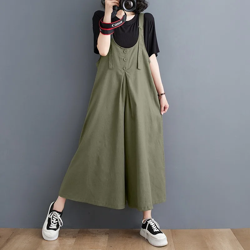 Loose Cotton Linen Wide Leg Pants Women's Summer Spring Casual Dungarees Thin Version Harajuku Sle A-Line Skirt Pants