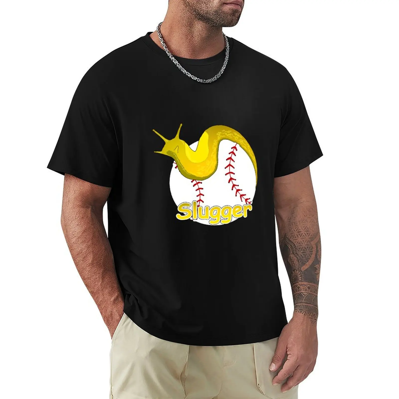 Slugger Banana Slug on Baseball T-Shirt Classic Basic Casual T-Shirt